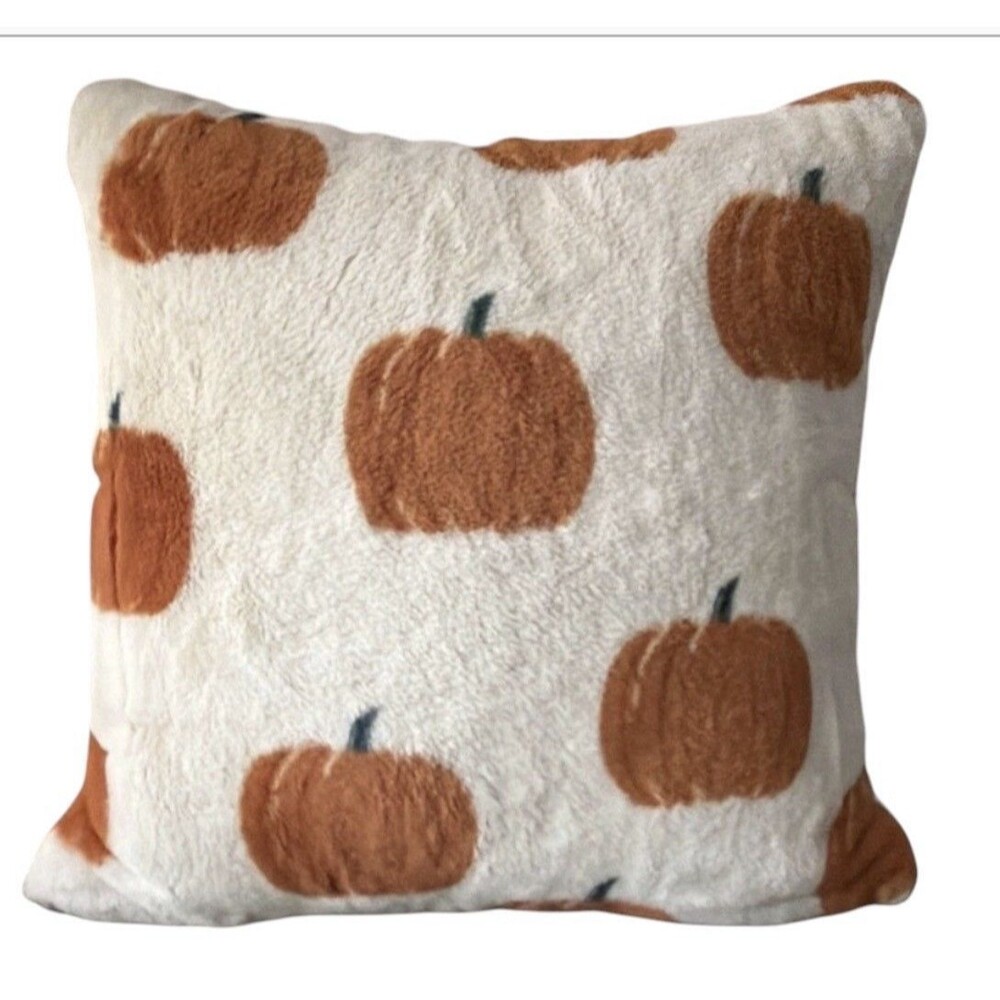 Farmhouse by Rachel Ashwell Orange Pumpkin Faux Fur Throw Pillow 20x20 ECU